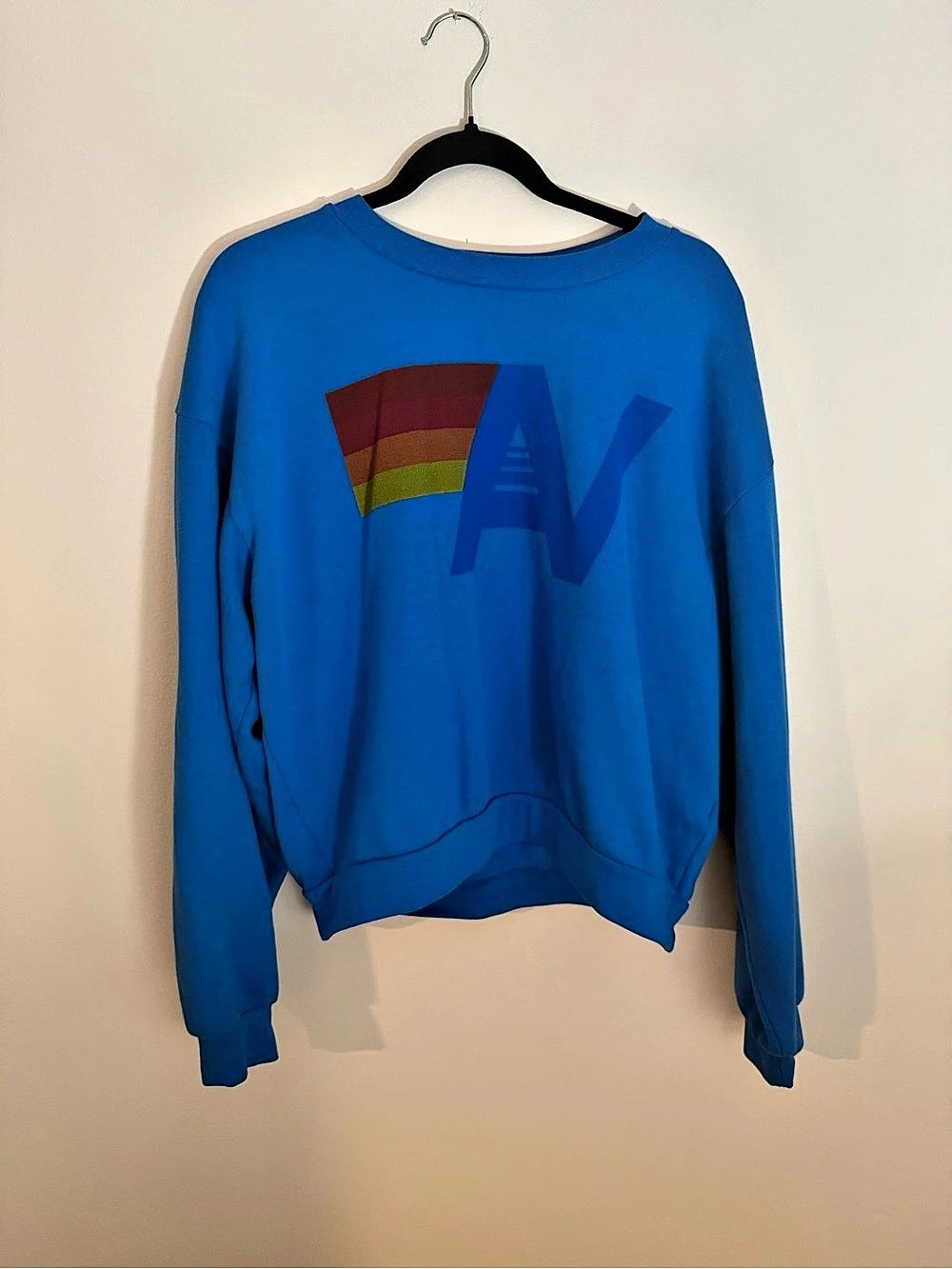 Aviator Nation Logo Relaxed Crew Sweatshirt in Blue Size Small